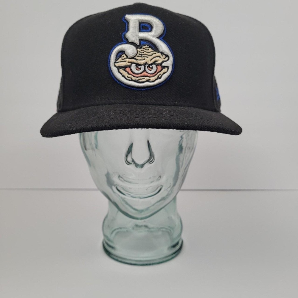 New Era Biloxi Shuckers 59FIFTY Fitted Hat Size 7 1/2 Black MiLB Clean No Stains